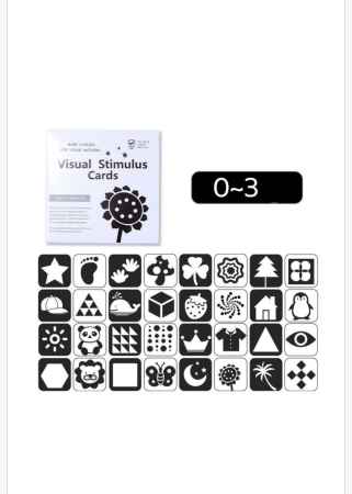 Noutati - Carduri de stimulare vizuală alb-negru pentru nou-născuți 0–3 luni – set educativ senzorial pentru dezvoltarea vederii bebelușilor