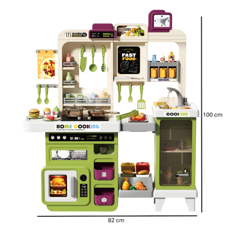 Bucătărie de jucărie mare pentru copii cu apă, cuptor și frigider – Home Cooking verde, 100 cm, accesorii incluse [4]