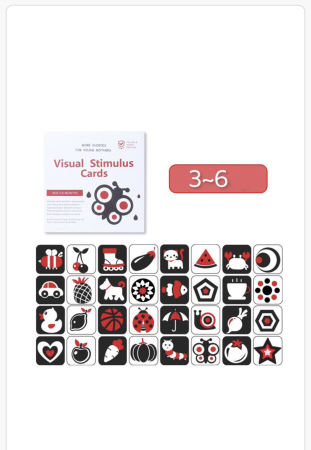 Noutati - Carduri de stimulare vizuală pentru bebeluși 3–6 luni – set educativ contrast alb-negru-roșu pentru dezvoltarea vederii