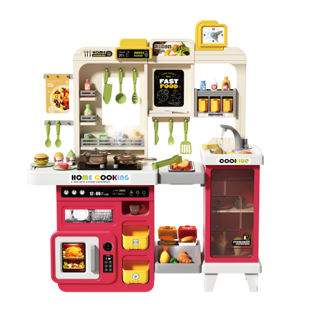 Educative si montessori - Bucătărie de jucărie pentru copii cu apă, cuptor și frigider – Set mare Home Cooking, 100 cm, accesorii incluse