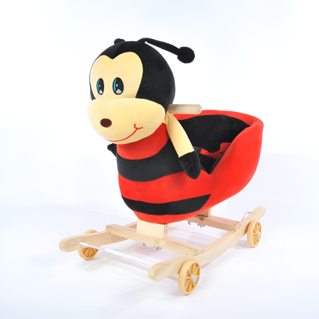 Cele mai dorite - Balansoar Pluș Buburuză cu Roți 2-în-1 pentru Bebeluși – Scaun Sigur, Lemn Masiv, Jucărie Interactivă cu sunete 1–3 Ani