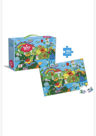 Educative si montessori - Puzzle educativ copii 180 piese – Lumea veselă a animalelor colorate | Joc creativ de concentrare și logică 3+ ani