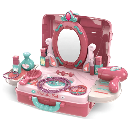 Set de Frumusețe pentru Copii cu Oglindă și Accesorii – Măsuță Beauty Pliabilă Tip Valiză, Joc de Rol Creativ pentru Fetițe 3 ani+ [2]