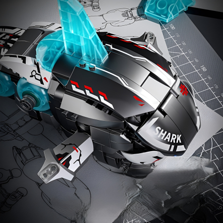 Set construcție robot rechin transformabil 2 în 1 – jucărie STEM tip mech cu piese tip bricks pentru copii pasionați de roboți [2]