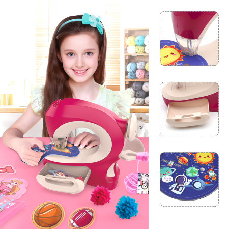 Noutati - Mașină de Cusut Jucărie DIY – Set Creativ Cu Materiale, Fire și Figurine, Funcție Realistă, 42 cm, Pentru Copii 6+