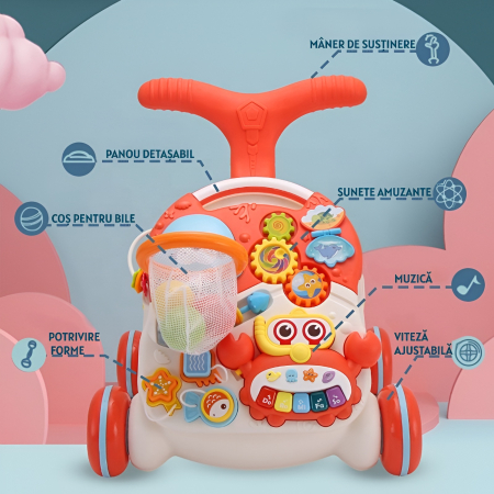 Antepremergător 2 în 1 cu Masă de Activități – Huanger Baby Walker, Panou Educațional, Lumini & Funcții Interactive – 12+ luni [2]