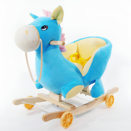 Balansoare si birouri - Balansoar 2 în 1 Dragon Pluș – Cu Roți, Centură Siguranță și Bază din Lemn, Pentru Copii 1–3 Ani