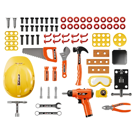 Banc de lucru pentru copii cu scule și accesorii – set atelier mecanic educativ cu bormașină, unelte și cască de protecție, joc de construcție STEM 3+ ani [5]