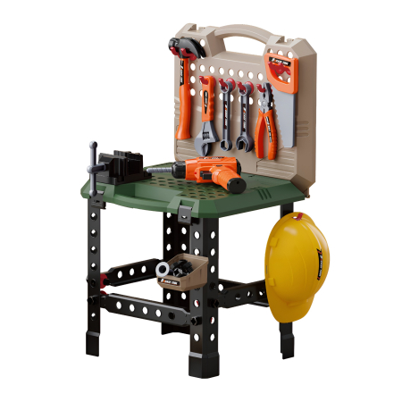 Banc de lucru pentru copii cu scule și accesorii – set atelier mecanic educativ cu bormașină, unelte și cască de protecție, joc de construcție STEM 3+ ani [1]
