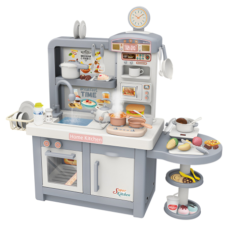 Educative si montessori - Bucătărie de Jucărie Multifuncțională pentru Copii cu Apă, Abur și Sunete – Set Complet cu Accesorii, 3+ Ani, GRI