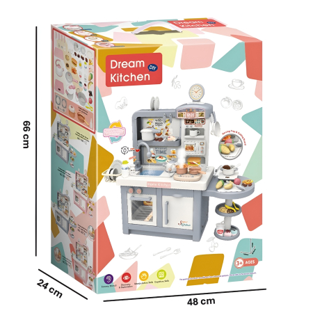 Bucătărie de Jucărie Multifuncțională pentru Copii cu Apă, Abur și Sunete – Set Complet cu Accesorii, 3+ Ani, GRI [9]