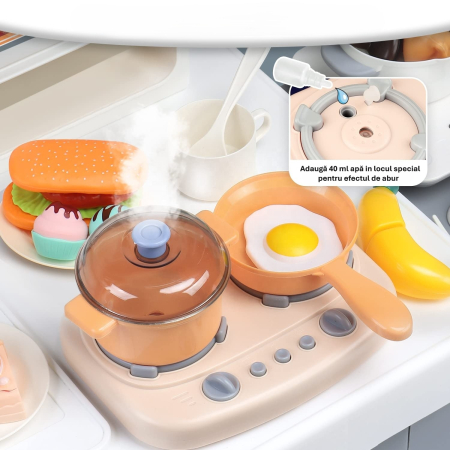 Bucătărie de Jucărie Multifuncțională pentru Copii cu Apă, Abur și Sunete – Set Complet cu Accesorii, 3+ Ani, GRI [1]
