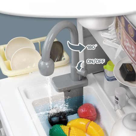 Bucătărie de Jucărie Multifuncțională pentru Copii cu Apă, Abur și Sunete – Set Complet cu Accesorii, 3+ Ani, GRI [2]