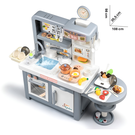 Bucătărie de Jucărie Multifuncțională pentru Copii cu Apă, Abur și Sunete – Set Complet cu Accesorii, 3+ Ani, GRI [8]