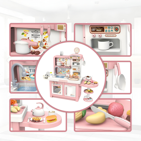 Bucătărie de Jucărie Multifuncțională pentru Copii cu Apă, Abur și Sunete – Set Complet cu Accesorii, 3+ Ani, ROZ [4]