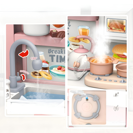 Bucătărie de Jucărie Multifuncțională pentru Copii cu Apă, Abur și Sunete – Set Complet cu Accesorii, 3+ Ani, ROZ [1]