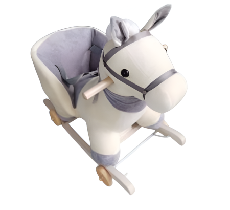 Noutati - Cal Balansoar 2 în 1 din Pluș Crem cu Roți și Scaun cu Centură – Model Stabil și Confortabil pentru Copii