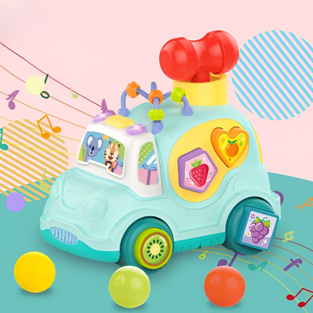 Jucarii bebelusi - Camion educativ muzical cu sortare forme, jucărie interactivă cu sunete și activități pentru copii 1–3 ani
