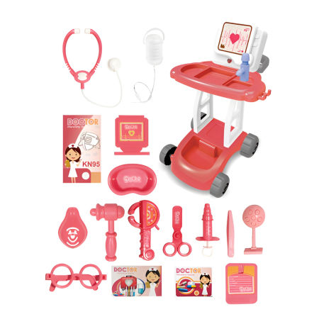 Cărucior Doctor pentru Copii cu Accesorii Medicale Interactive, Joc de Rol Educativ, Set Complet cu Ecran, Sunete și Roți, roz, 3+ ani [3]