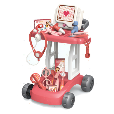 Educative si montessori - Cărucior Doctor pentru Copii cu Accesorii Medicale Interactive, Joc de Rol Educativ, Set Complet cu Ecran, Sunete și Roți, roz, 3+ ani