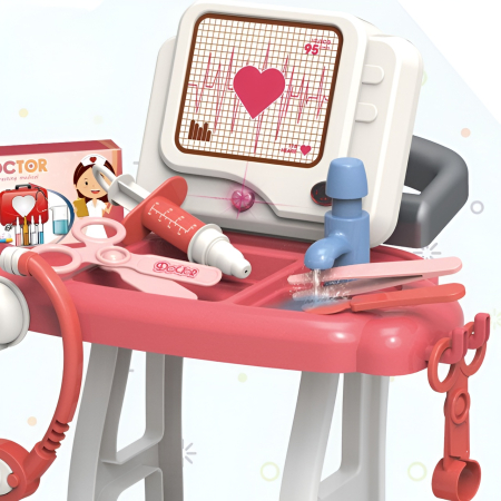 Cărucior Doctor pentru Copii cu Accesorii Medicale Interactive, Joc de Rol Educativ, Set Complet cu Ecran, Sunete și Roți, roz, 3+ ani [2]