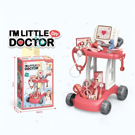Cărucior Doctor pentru Copii cu Accesorii Medicale Interactive, Joc de Rol Educativ, Set Complet cu Ecran, Sunete și Roți, roz, 3+ ani [5]
