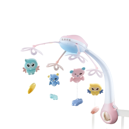 Carusel Muzical Pătuț cu Proiecție și Bluetooth – 2 Culori (Roz/Albastru), Lumini de Noapte, Telecomandă [1]