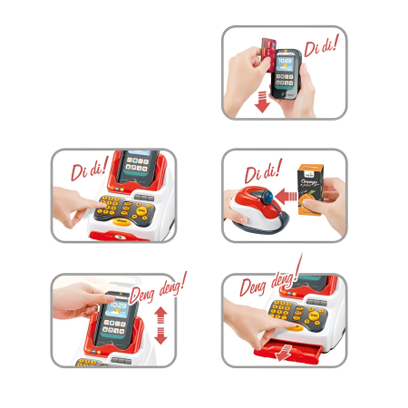 Casă de marcat electronică pentru copii – Set magazin educativ 33 piese cu scanner, card și bani de jucărie [1]