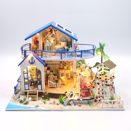 Casă de Păpuși DIY „Coastal Dream House” – Kit Miniatură cu Lumini, Decor Marin, 32×21.5×22 cm [3]
