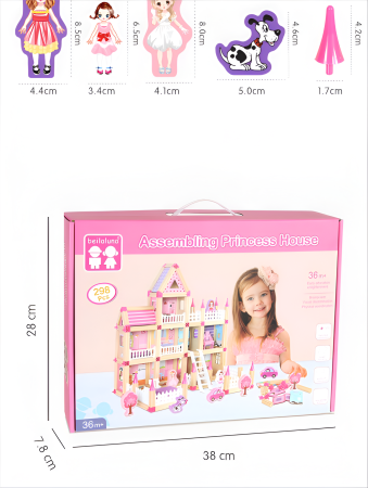 Casă de Prințesă 298 Piese – Set Construcție Mare din Lemn și Carton, Păpuși + Accesorii, Castel DIY 36+ [5]