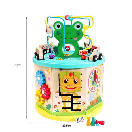 Centru de Activități Montessori 8-în-1 din Lemn – Labirint cu Bile, Puzzle, Pescuit Magnetic, Ceas, Rotițe, Mașinuțe și Jocuri Educaționale | 31 cm [4]