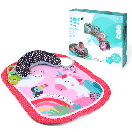 Jucarii bebelusi - Covoraș Baby Tummy Time Unicorn + Pernă Suport | Saltea Joacă pentru Bebeluși 0M+, Dezvoltare Motorie & Timp pe Burtică