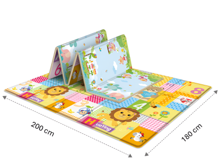 Covoraș de Joacă Pliabil XXL 200×180 cm – Reversibil, Antiderapant, Moale, Izolat, Animăluțe Colorate | Perfect pentru Bebeluși și Copii [1]