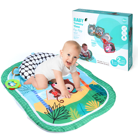 Noutati - Covoraș Educațional „Tummy Time” pentru Bebeluși cu Pernă de Susținere – 0+ luni, Design Junglă, 65.5×53.5 cm