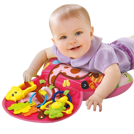 Jucarii bebelusi - Covoraș Educativ pentru Bebeluși Tip Tummy Time – Pernă de Sprijin, Activități Senzoriale și Dezvoltare Motorie 0+ luni, roz
