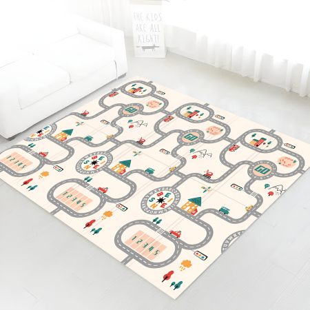 Jucarii bebelusi - Covoraș Joacă Pliabil 200×150 cm Reversibil – Hărți cu Drumuri + Dinozauri | Saltea Bebe Antiderapantă, Foarte Groasă