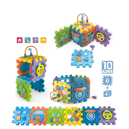 Cub de Activități Educativ pentru Bebeluși – Activity Cube Montessori, Set 10 Piese, Jucărie Senzorială Interactivă, 18+ luni [3]