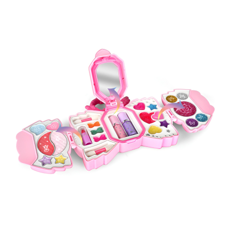 Promotii - Geantă Machiaj Copii Fairy Makeup Case – Set Washable cu Oglindă, Farduri, Gloss, Sclipici și Accesorii, 5+