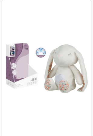 Iepuraș de pluș pentru bebeluși cu lumină de veghe și sunete – Jucărie calmantă pentru somn liniștit