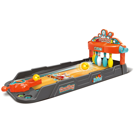 Noutati - Joc Bowling de Masă pentru Copii – Pistă Interactivă cu Lansator, Popice și Bile, 60 cm, Joc de Îndemânare, 3+ ani