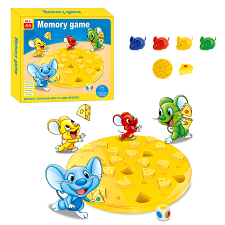Educative si montessori - Joc de memorie educativ cu șoricei și cașcaval – Joc interactiv pentru dezvoltarea atenției și gândirii logice, 2-4 jucători, 3+ ani