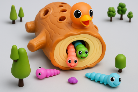 Joc educativ interactiv „Hrănește Ciocănitoarea” – Copac cu viermișori magnetici, 2 moduri de joc (vertical/orizontal), dezvoltă coordonarea și îndemânarea copiilor, vârsta 3+ ani [2]