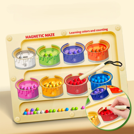 Educative si montessori - Joc Educativ Magnetic cu Bile – Sortare pe Culori & Numărare | Labirint Montessori pentru Copii