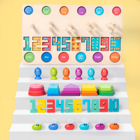 Joc Educativ Montessori 4-în-1 din Lemn – Sortare Culori, Forme, Numere și Albine Magnetice, 3+ [4]