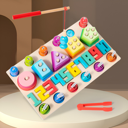 Joc Educativ Montessori 4-în-1 din Lemn – Sortare Culori, Forme, Numere și Albine Magnetice, 3+ [2]