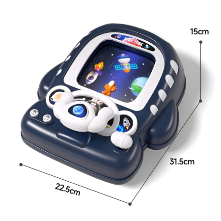 Joc electronic de curse pentru copii – Consolă interactivă cu volan, ecran animat și obstacole, pentru copii 3+ ani, albastru [2]