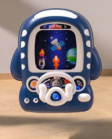 Educative si montessori - Joc electronic de curse pentru copii – Consolă interactivă cu volan, ecran animat și obstacole, pentru copii 3+ ani, albastru