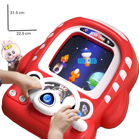 Joc electronic de curse pentru copii – Consolă interactivă cu volan, ecran animat și obstacole, pentru copii 3+ ani, rosu [1]