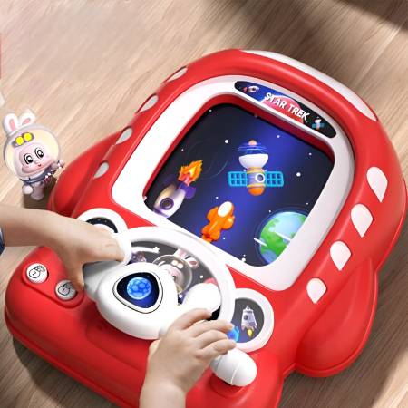 Noutati - Joc electronic de curse pentru copii – Consolă interactivă cu volan, ecran animat și obstacole, pentru copii 3+ ani, rosu