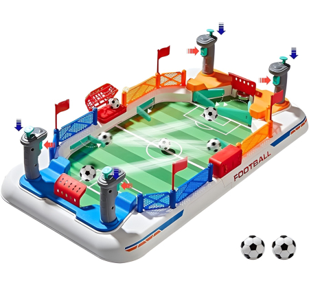 Noutati - Joc Fotbal Interactiv de Masă pentru Copii – Mini Stadion 56 cm, Lansatoare Duble, Scor Manual, Duel 1 vs 1, 3+ ani
